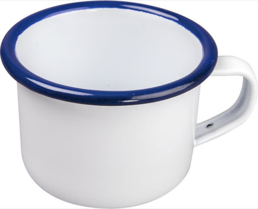Article 6cm White Enamel Espresso Cup with Blue Rim