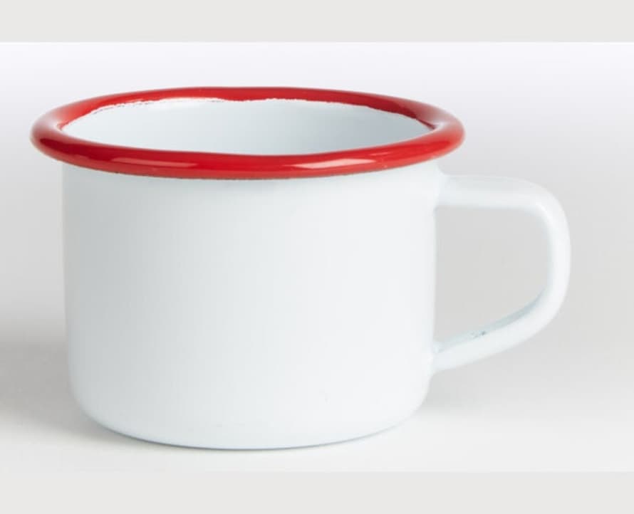 Article 6cm White Enamel Espresso Cup with Red Rim