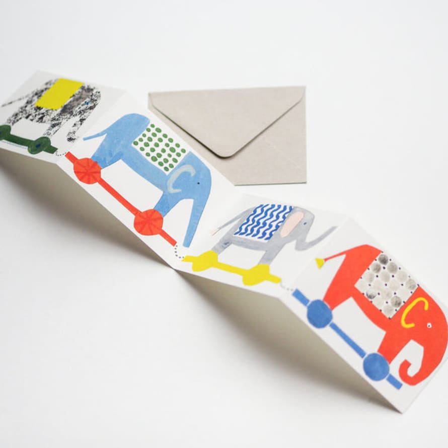 Hadley Paper Goods Elephants Fold Out Concertina Card