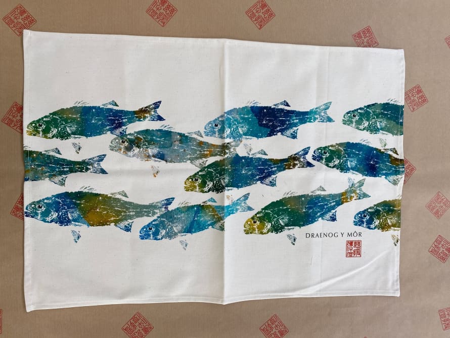Gyotaku Gifts Sea Bass Printed Tea Towel