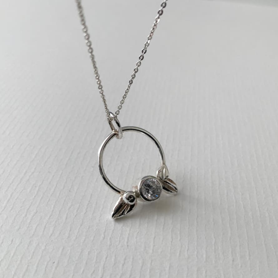 Nikki Stark Jewellery Necklace Silver Leaves On Hoop Cubic Zirconia