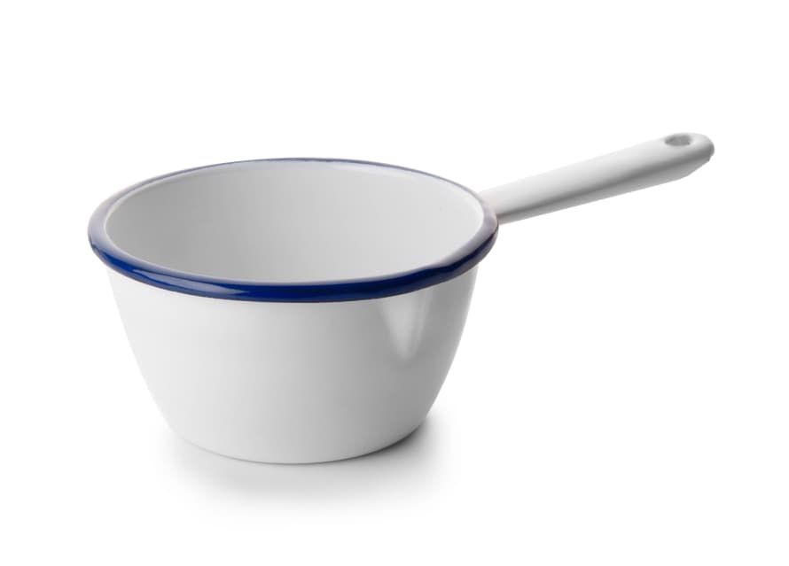 Ibili Small White and Blue Milk Pan with Blue Rim