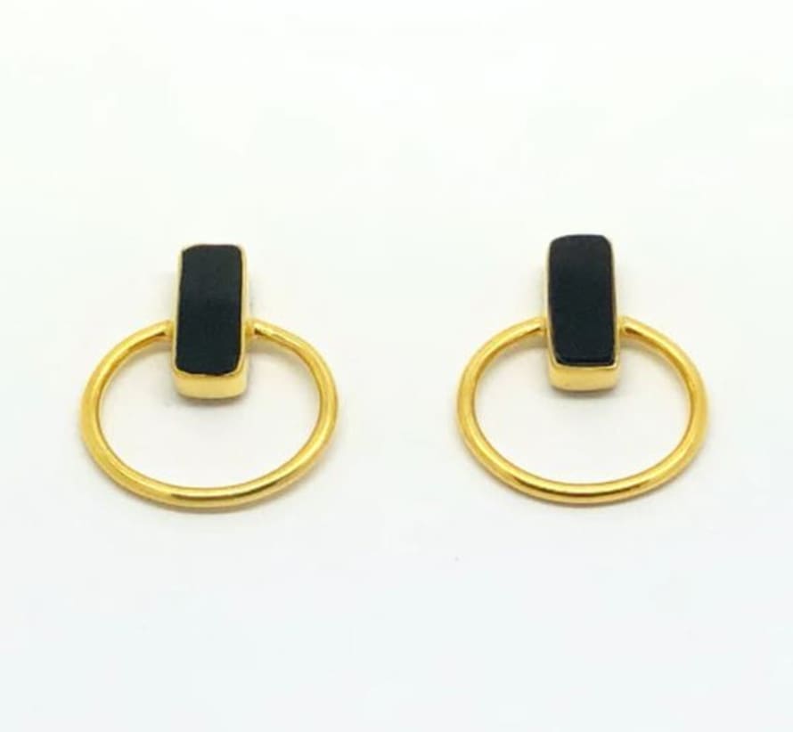 Nekewlam Earrings Black Onyx Oval Stud Earrings