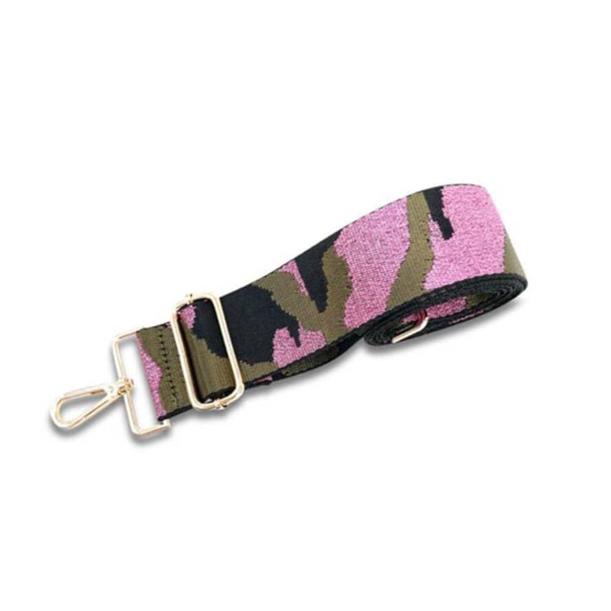 MSH Bag Strap Adjustable Woven Pink Glitter Camouflage Gold Stripe