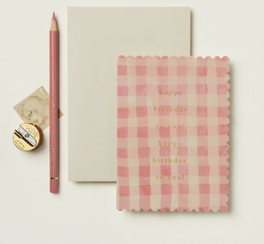 Wanderlust Paper Pink Gingham Happy Birthday To You Greetings Card