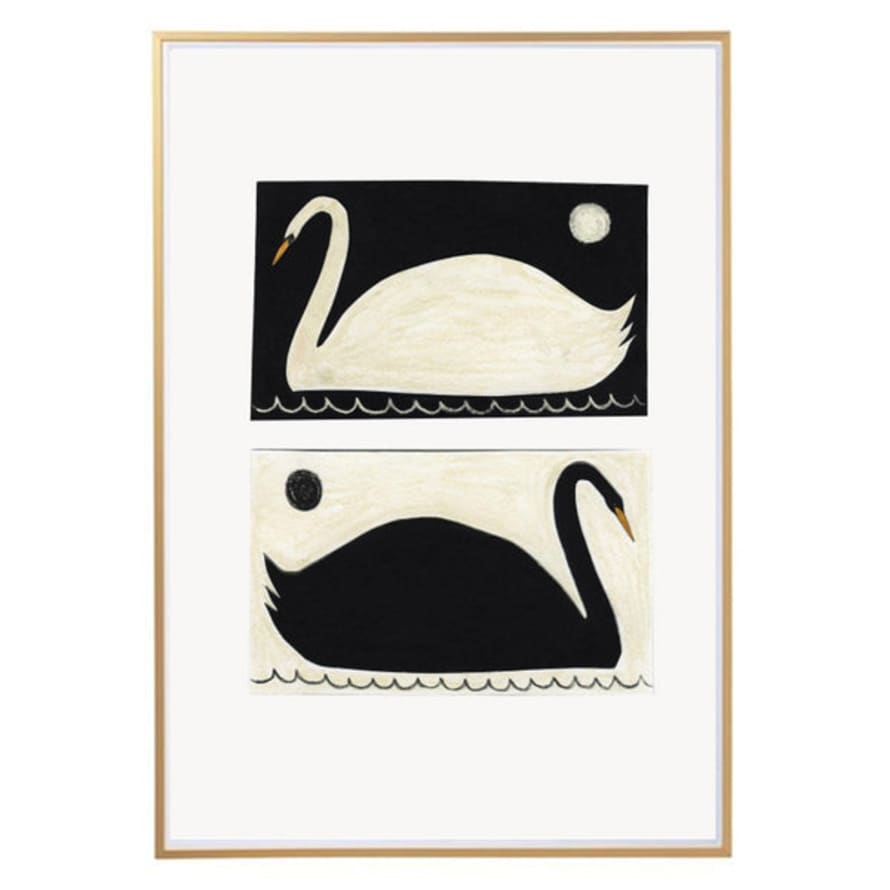 Little Black Cat Illustrated Goods Swans Negative Positive A3 Print