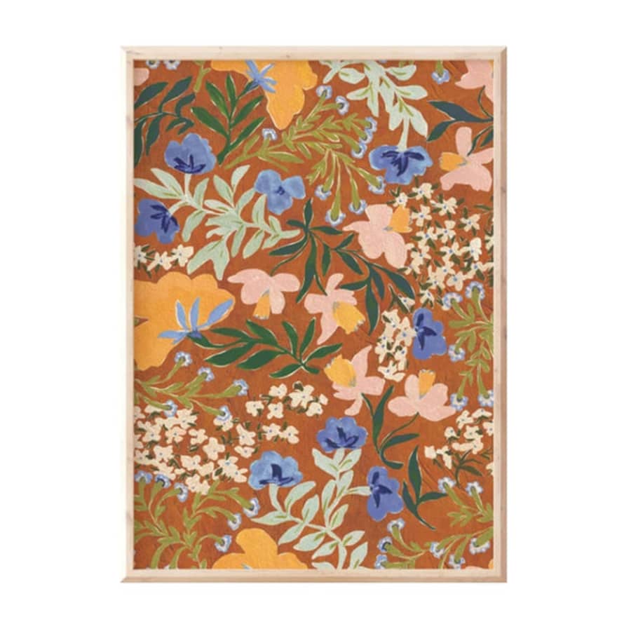 Candice Gray Floral Print A3 Traditional Floral Rust