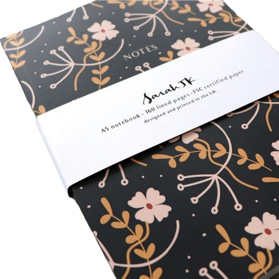 Sarah JK Designs Notebook A5 Lined Floral Ebony