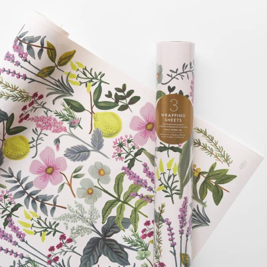 Rifle Paper Co. Wrapping Paper 3 Sheets Herb Garden