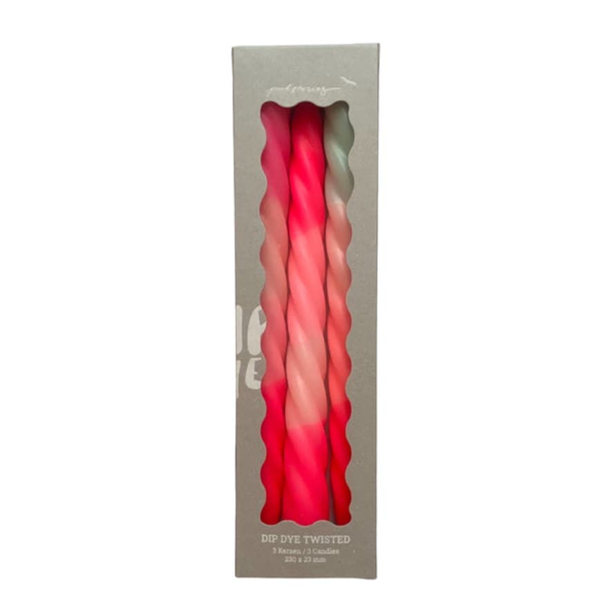 Pink Stories Candle Twisted Set Of 3 Dip Dye Neon Ice Cream Pink