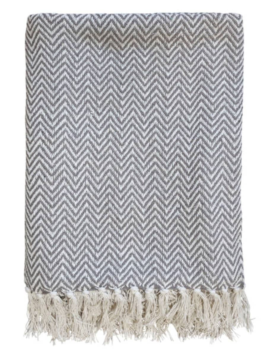 Chic Antique Recycled Cotton Chevron Woven Throw - Vintage Grey
