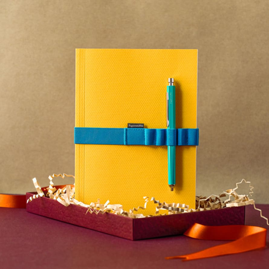 Papersmiths Yolk Notebook, Pen And Band Trio - Primo Ballpoint Pen / Ruled Paper