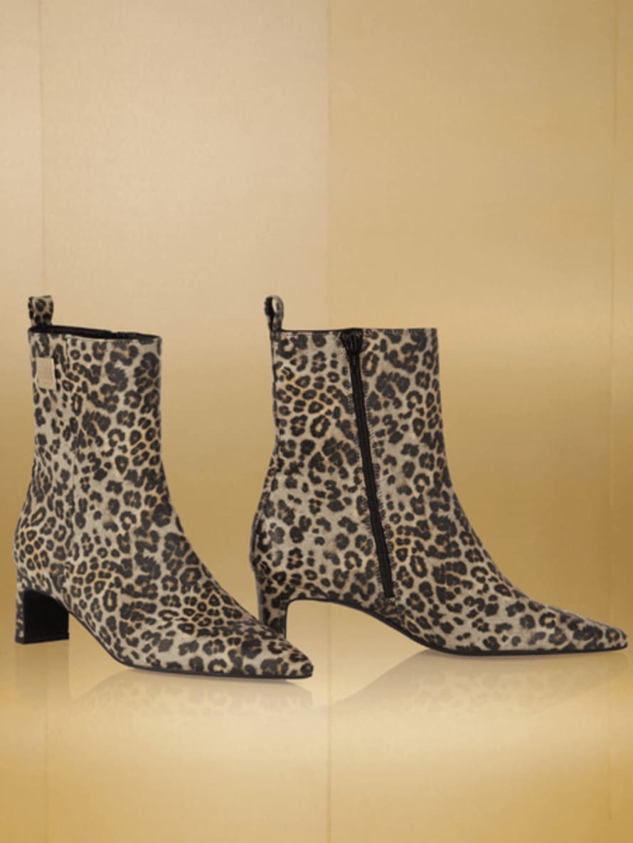 Marc Cain Leather Leopard Print Zip Ankle Boots