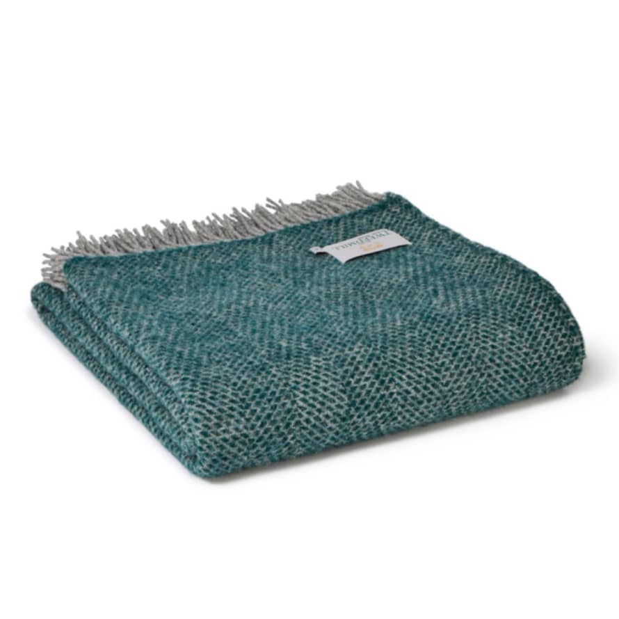 Tweedmill Emerald Green/Grey Beehive Pure New Wool Throw 240cm x 140cm