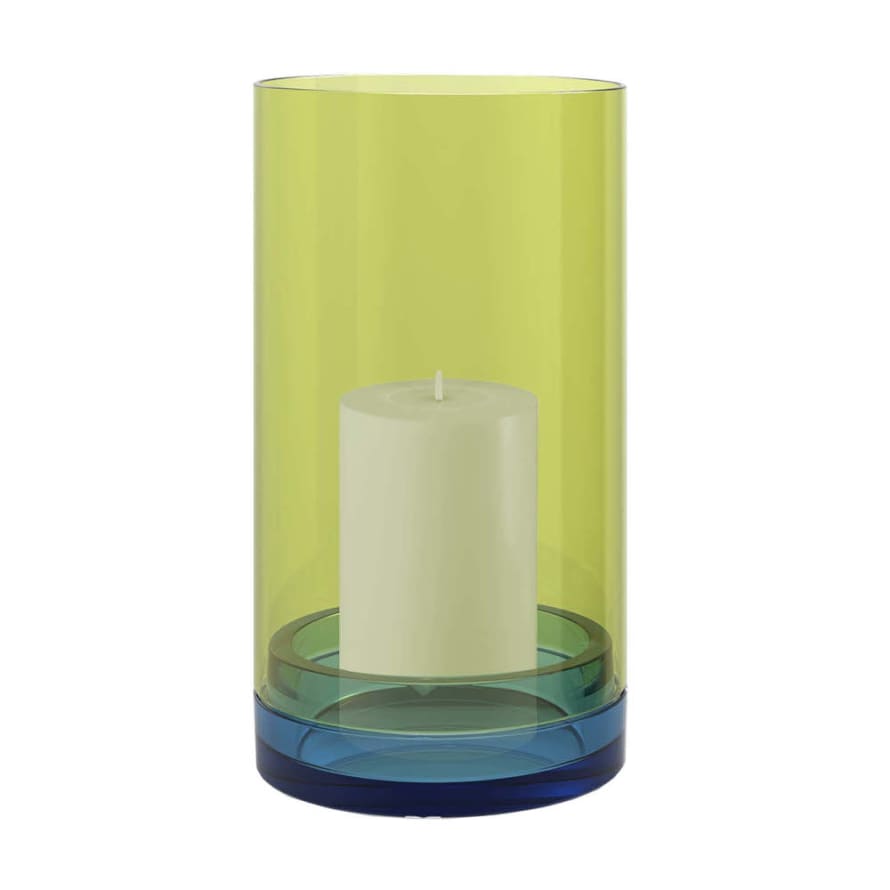 Remember Remember Pillar Candle Lantern In Glass Lucius Xl Design Lime & Blue Colours