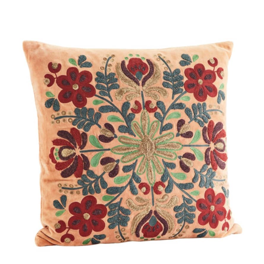 Madam Stoltz Embroidered Velvet Cotton Cushion Cover