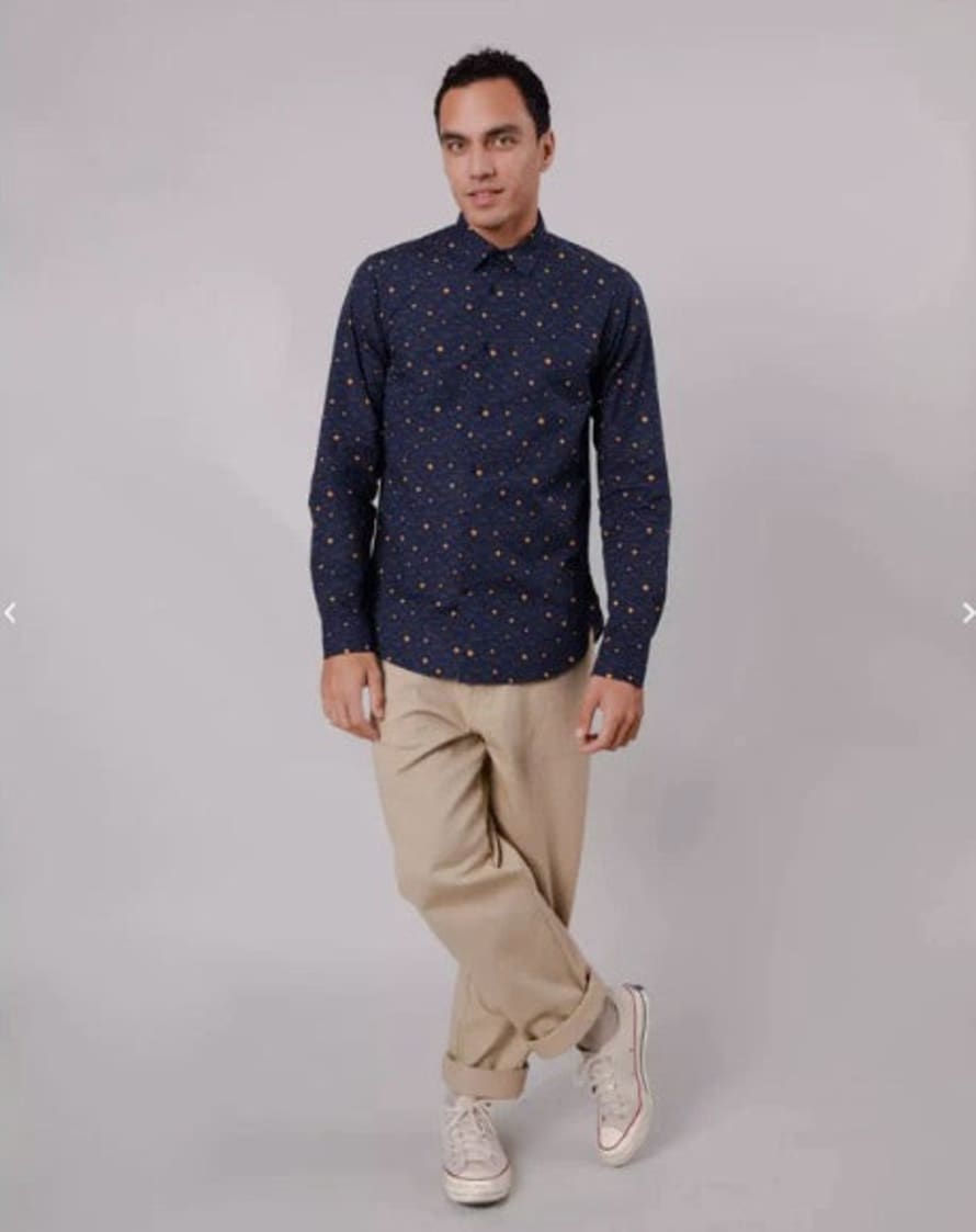 Brava Fabrics Navy Kinton Dragon Shirt with Ball Print
