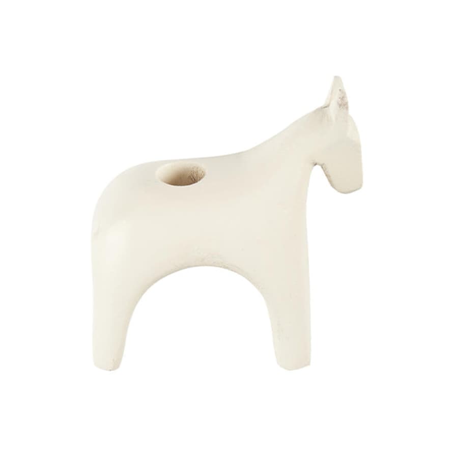 TUSKcollection Wooden Horse With Candle Holder Back White