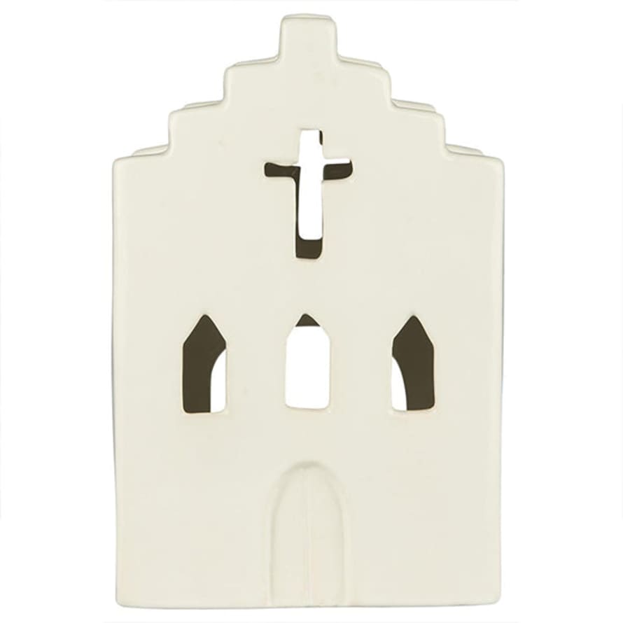 TUSKcollection Ceramic Church For Tea Light Candle Cream