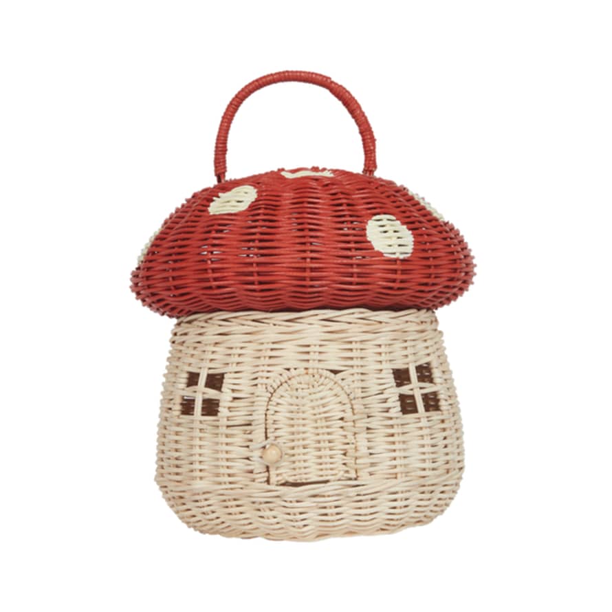 Olli Ella Rattan Mushroom Basket In Red By