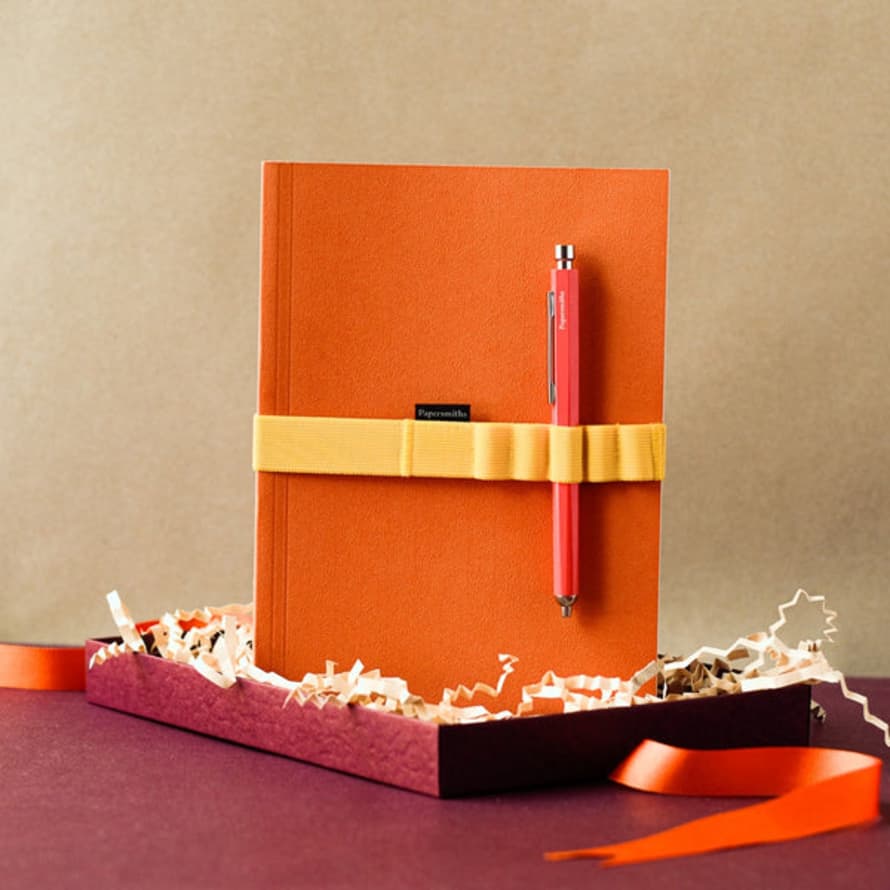 Papersmiths Morello Notebook, Pen And Band Trio - Primo Gel Pen / Dot Grid Paper