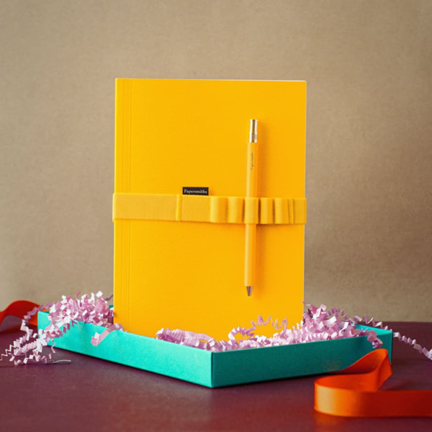 Papersmiths Yolk Notebook, Pen And Band Trio - Everyday Pen / Dot Grid Paper