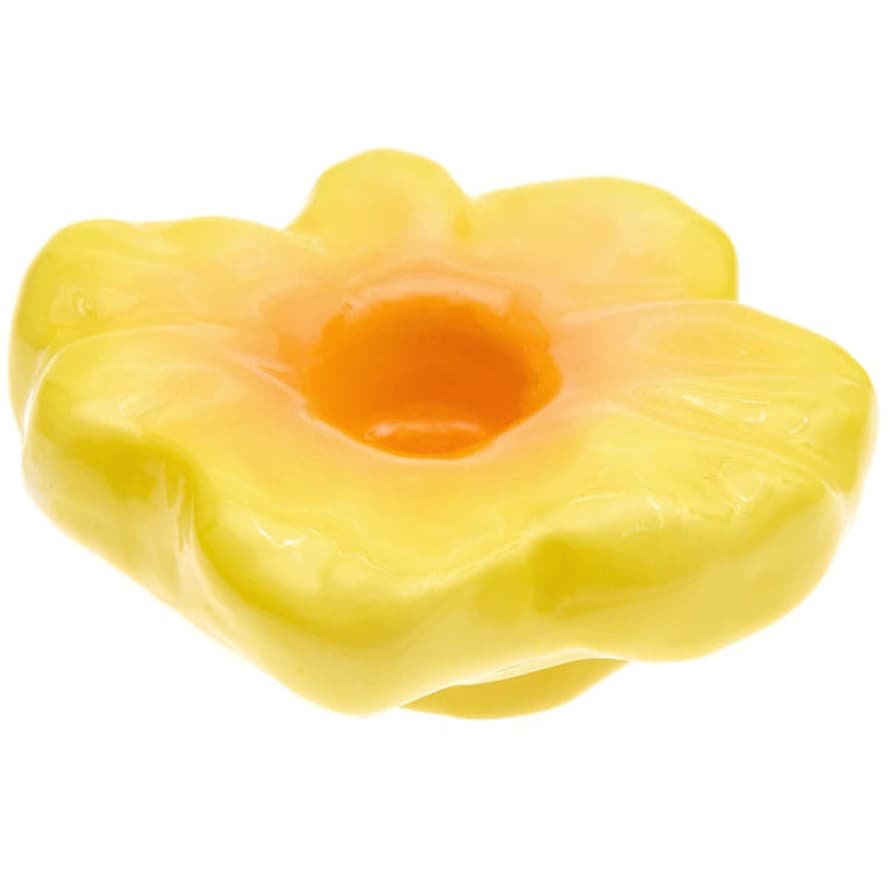 Rico Design Ceramic Candle Holder, Blossom Footed Yellow