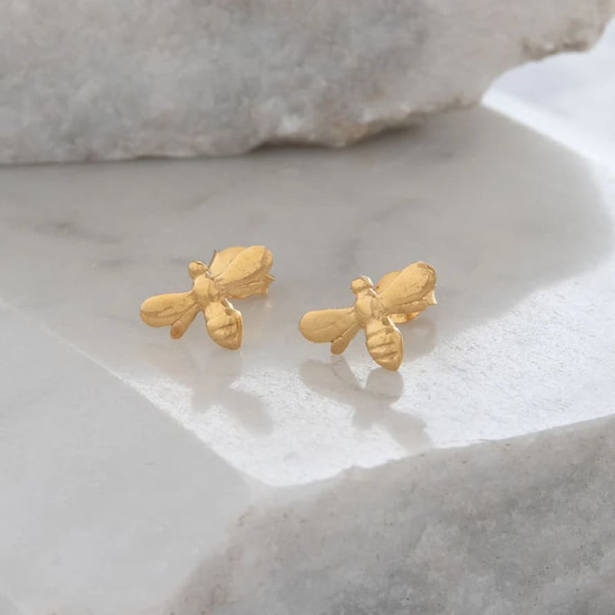 Lime Tree Design Bee Stud Earrings -gold Vermeil