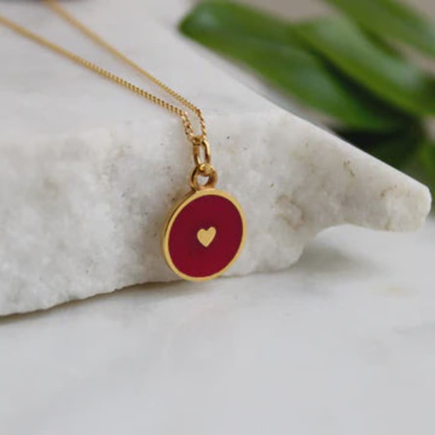 Red Heart Enamel Necklace Gold Vermeil – Lime Tree Design