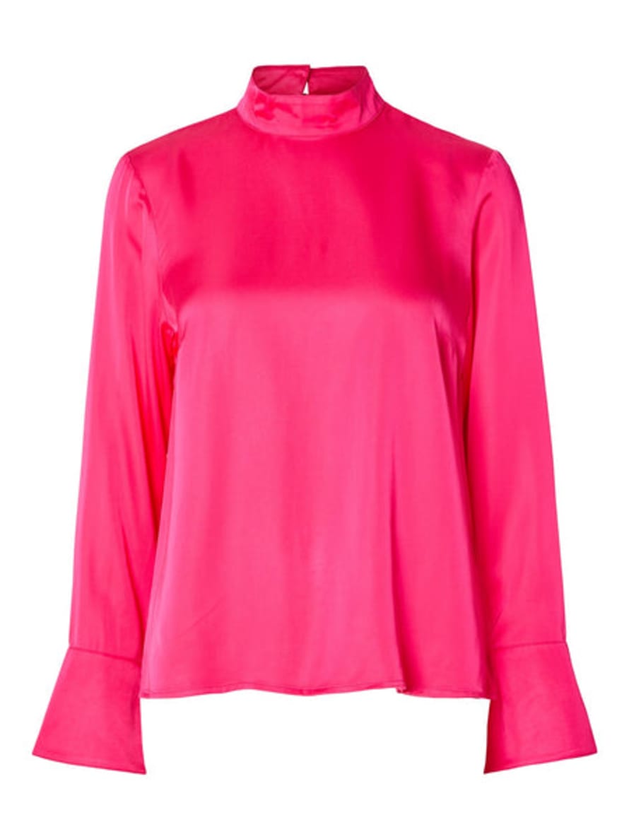 Selected Femme Ivy Long Sleeve Blouse - Hot Pink