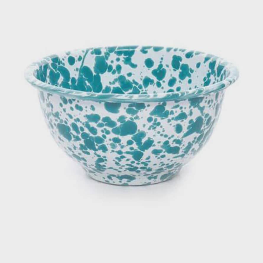 Crow Canyon Home Turquoise Splattered Enamelware Small Footed Bowl