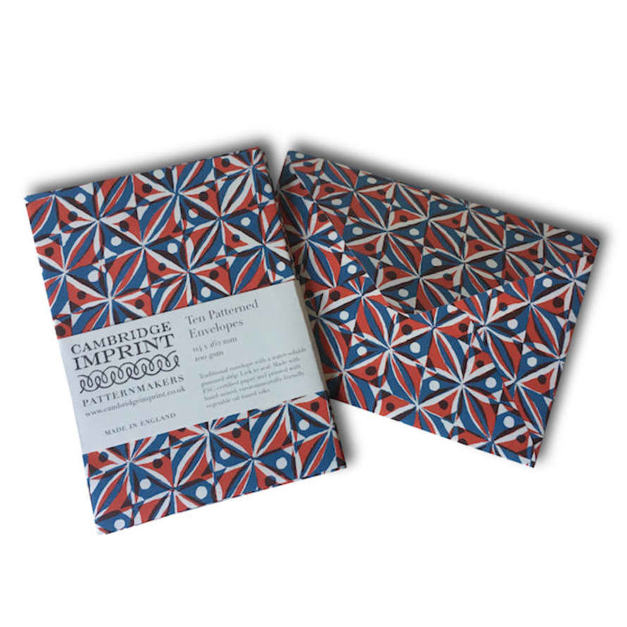 Cambridge Imprint Packet Of 10 Envelopes- Kaleidoscope Red/blue