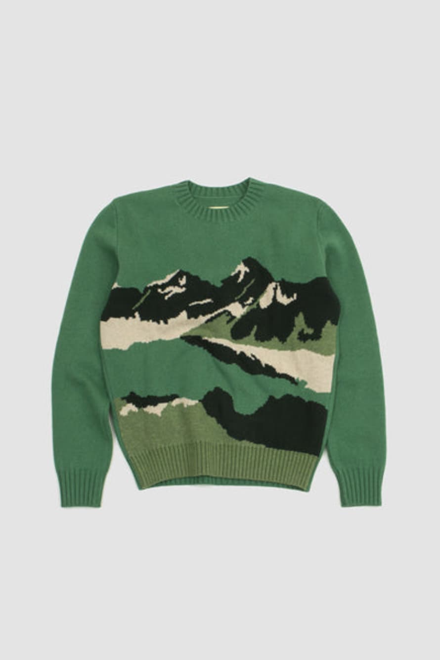 De Bonne Facture Green Jacquard Mountain Sweater