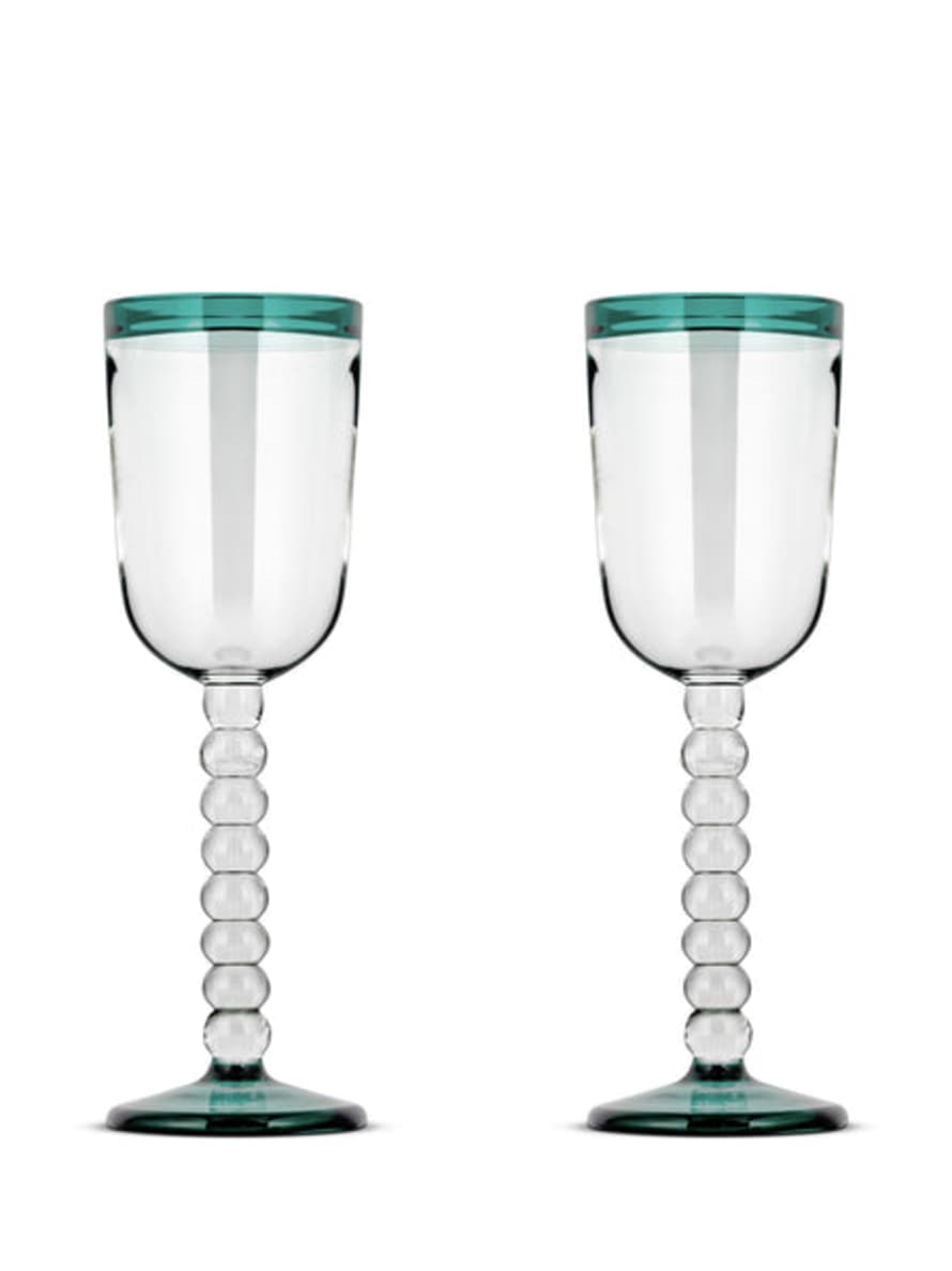 Nkuku Thimma Wine Glass - Clear & Teal - Set of 2