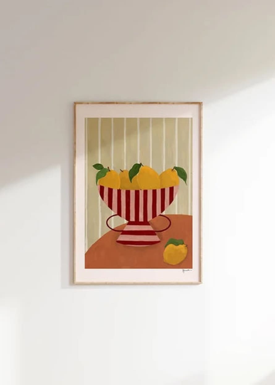 Frankie Penwill Lemons In Striped Bowl A3 Print