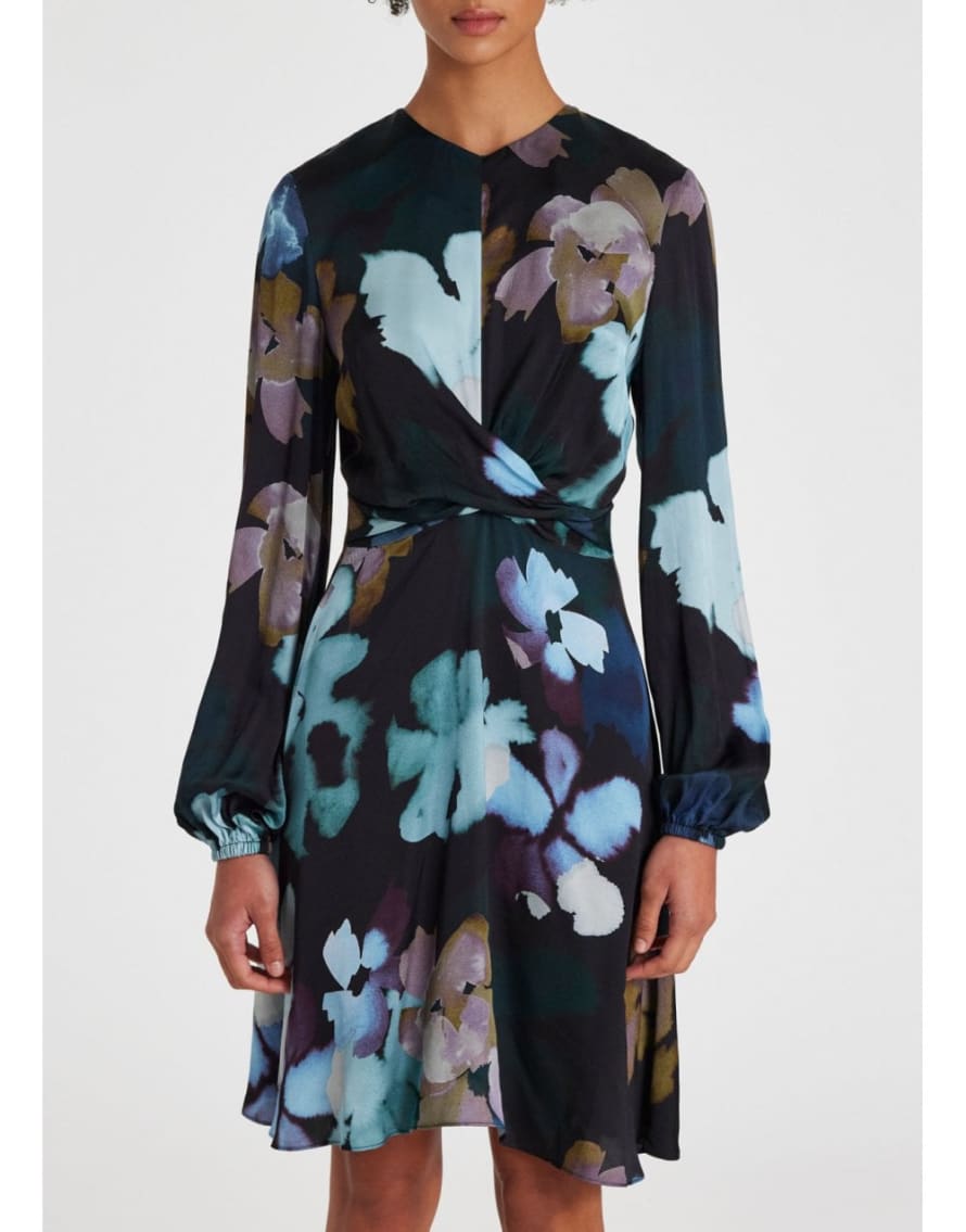 Paul Smith Natures Floral Twist Waist Dress Size: 12, Col: Navy