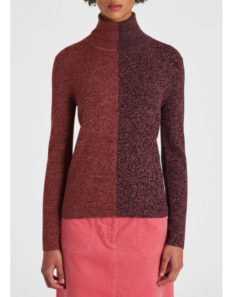 Paul Smith Paul Smith Two Colour Roll Neck Jumper Col: Red/pink, Size: L