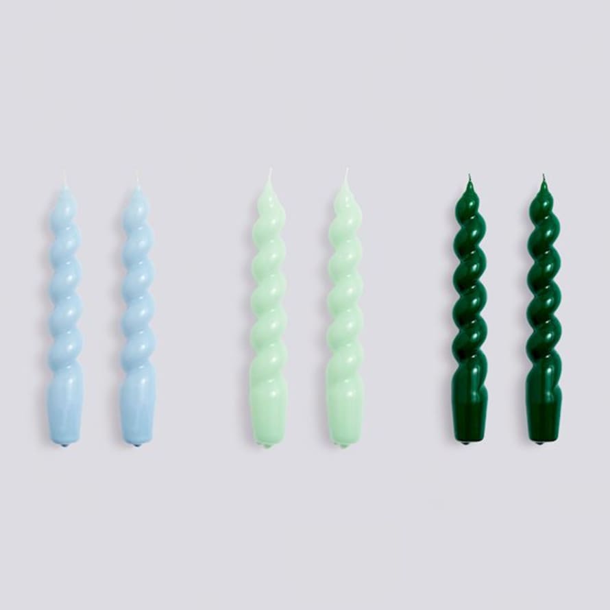HAY - Candle - Spiral Set Of 6 - Light Blue, Mint And Green