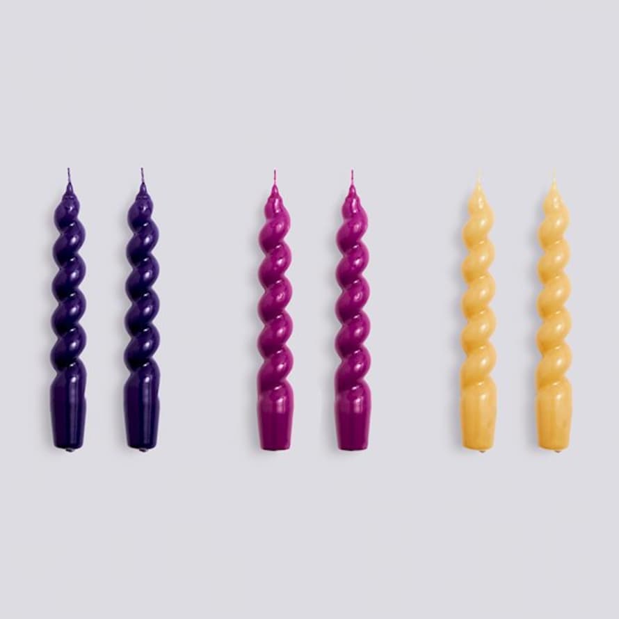 HAY - Candle - Spiral Set Of 6 - Purple, Fuchsia And Mustard