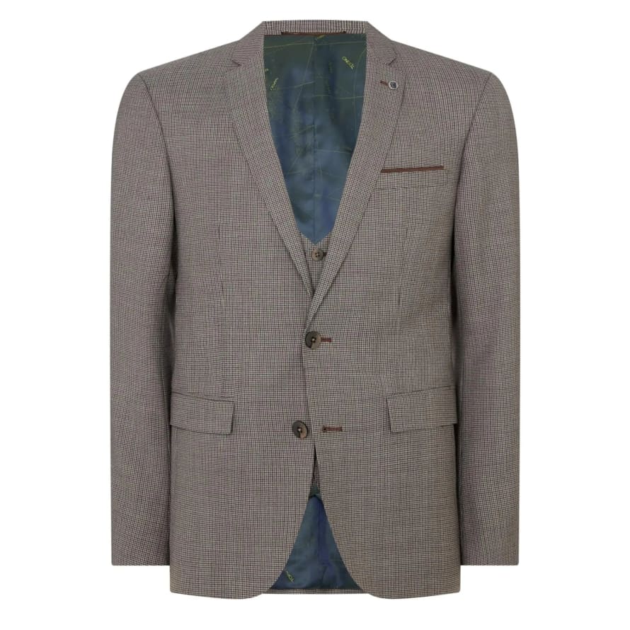 Remus Uomo Lazio Houndstooth Suit Jacket - Beige / Brown