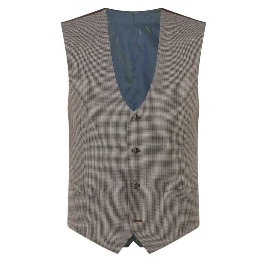 Remus Uomo Lazio Houndstooth Suit Waistcoat - Beige / Brown