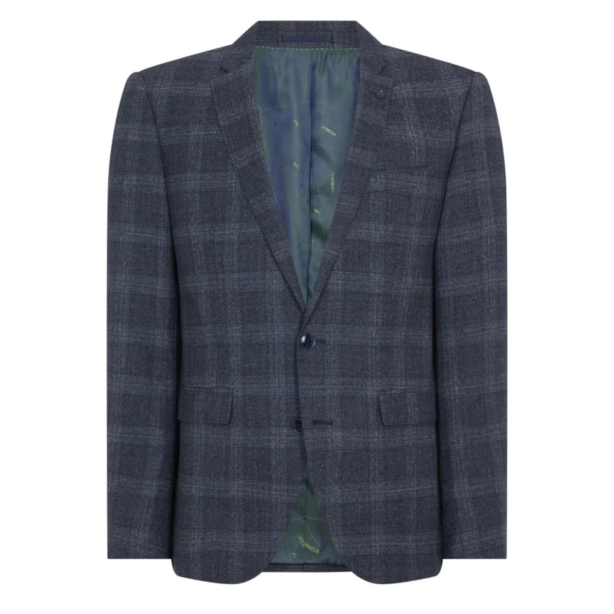 Remus Uomo Larenzo Check Suit Jacket - Dark Grey / Blue