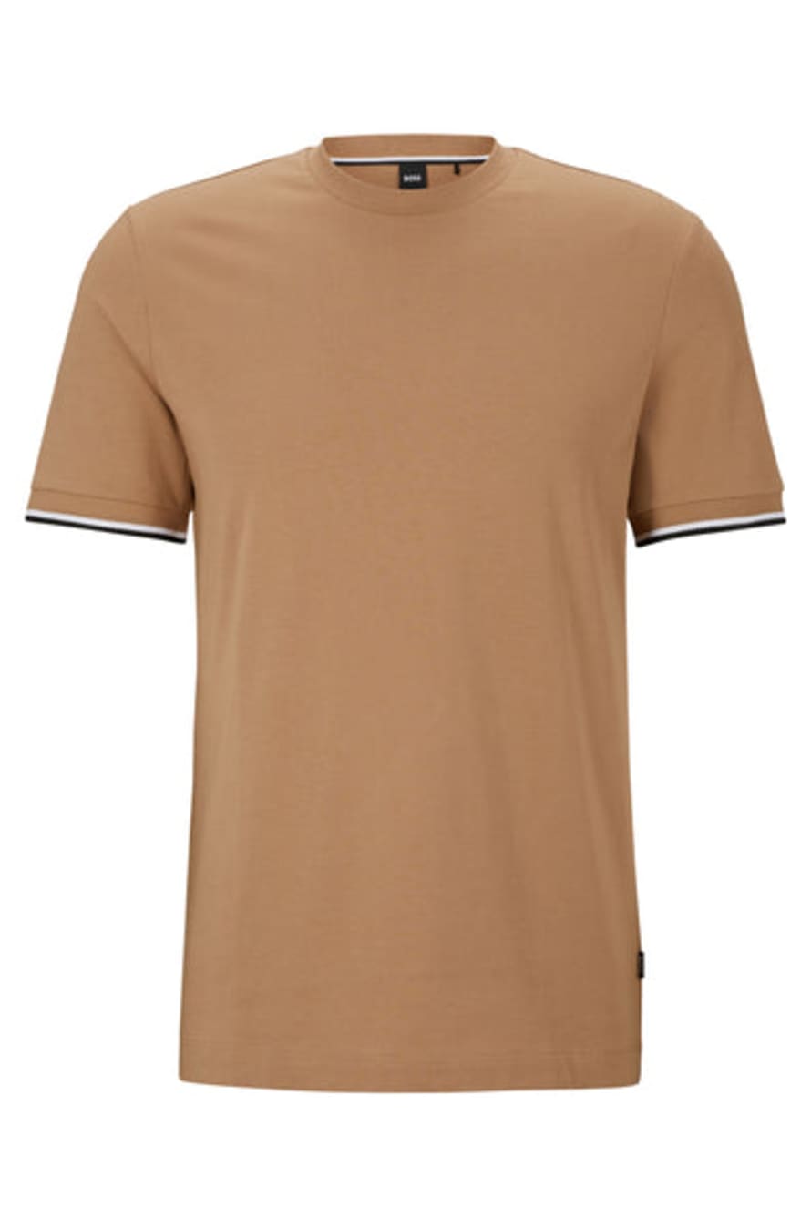 Hugo Boss Thompson 04 Medium Beige T Shirt with Signature Stripe Cuff Detail 50501097 260