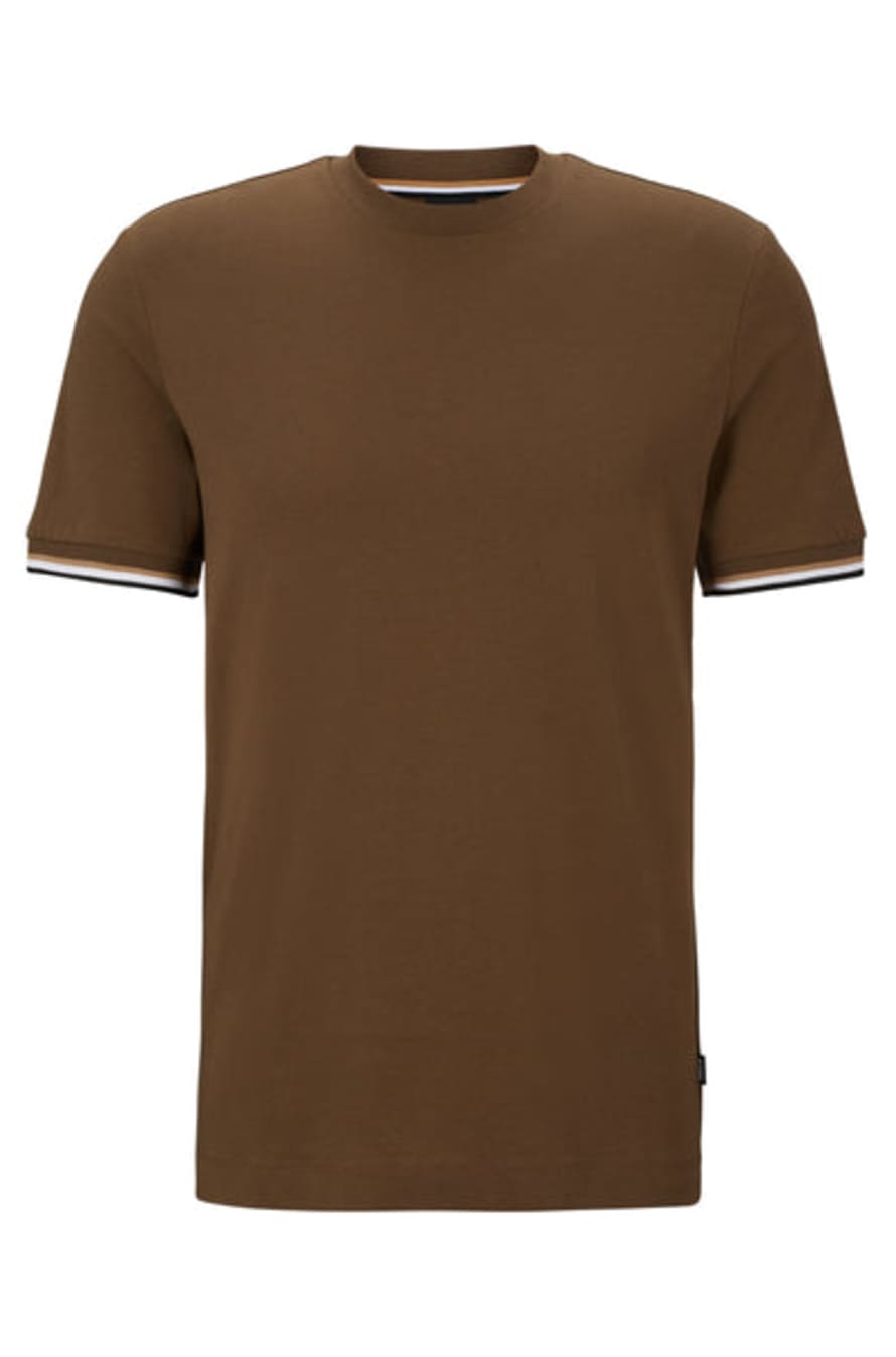 Hugo Boss Thompson 04 Open Green/brown T Shirt with Signature Stripe Cuff Detail 50501097 361