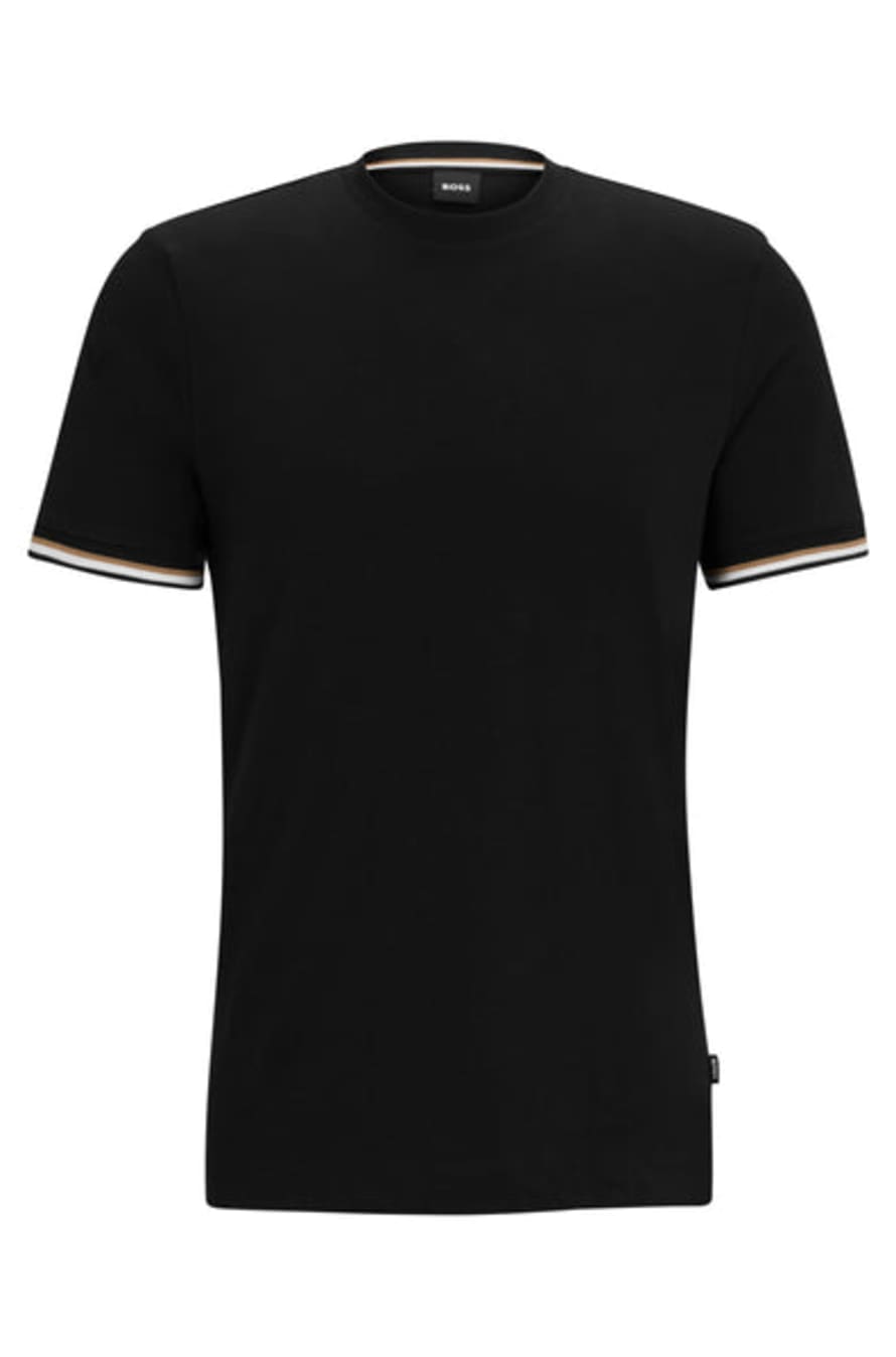 Hugo Boss Thompson 04 Black Cotton Jersey T Shirt with Signature Stripe Cuff Detail 50501097 001