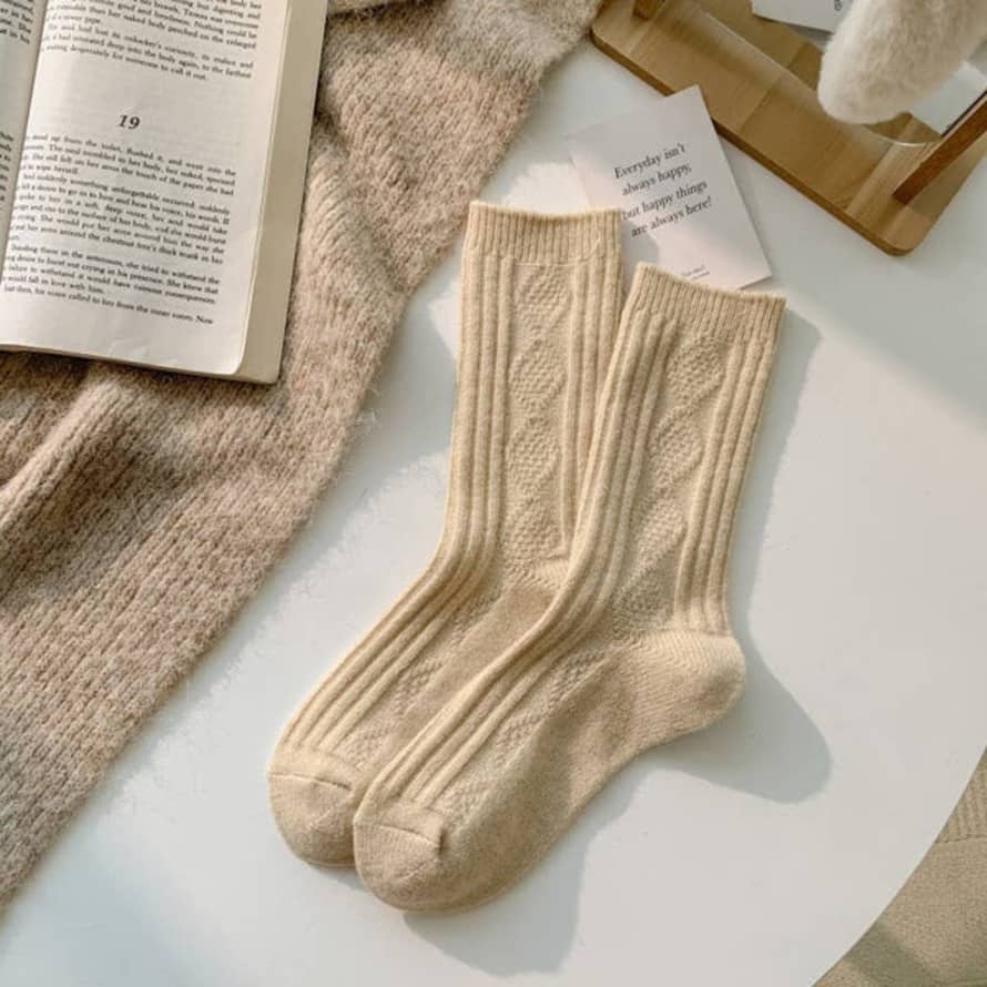Happy Knits Warm Socks - Knitted Cashmere Crew Cozy Socks For Women