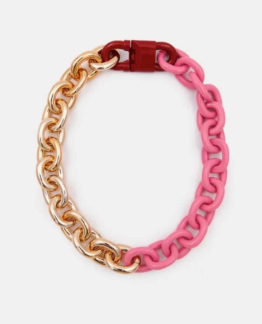 Essentiel Antwerp Gold, pink and burgundy chunky chain necklace