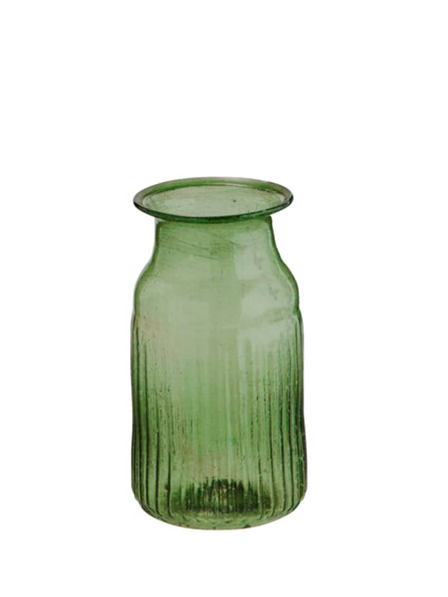 Madam Stoltz Green Recycled Ribbed Glass Vase