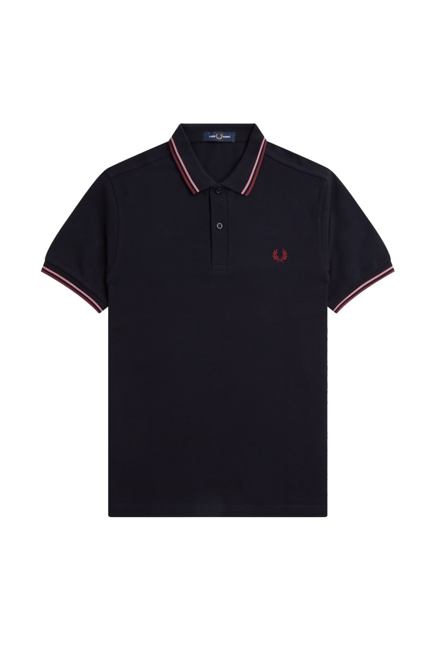 Fred Perry Slim Fit Twin Tipped Polo Navy / Dusty Rose Pink / Oxblood