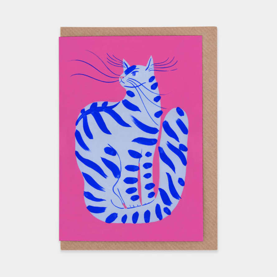 Agathe Singer Cat With Stripes Greetings Card